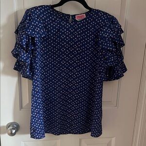 KATE SPADE - Ruffled puff-sleeve printed blouse